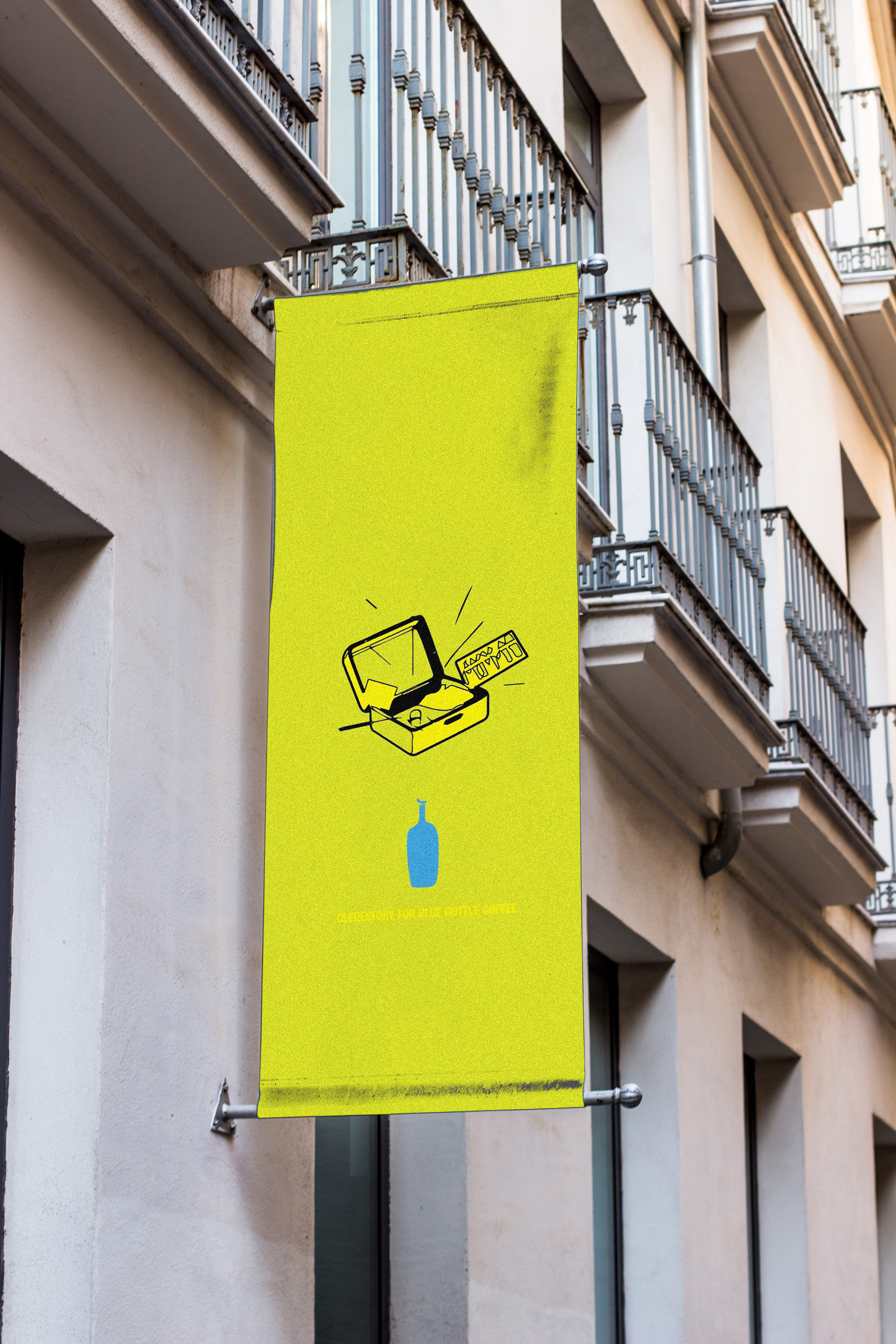 Clerestory street banner mockup on a building