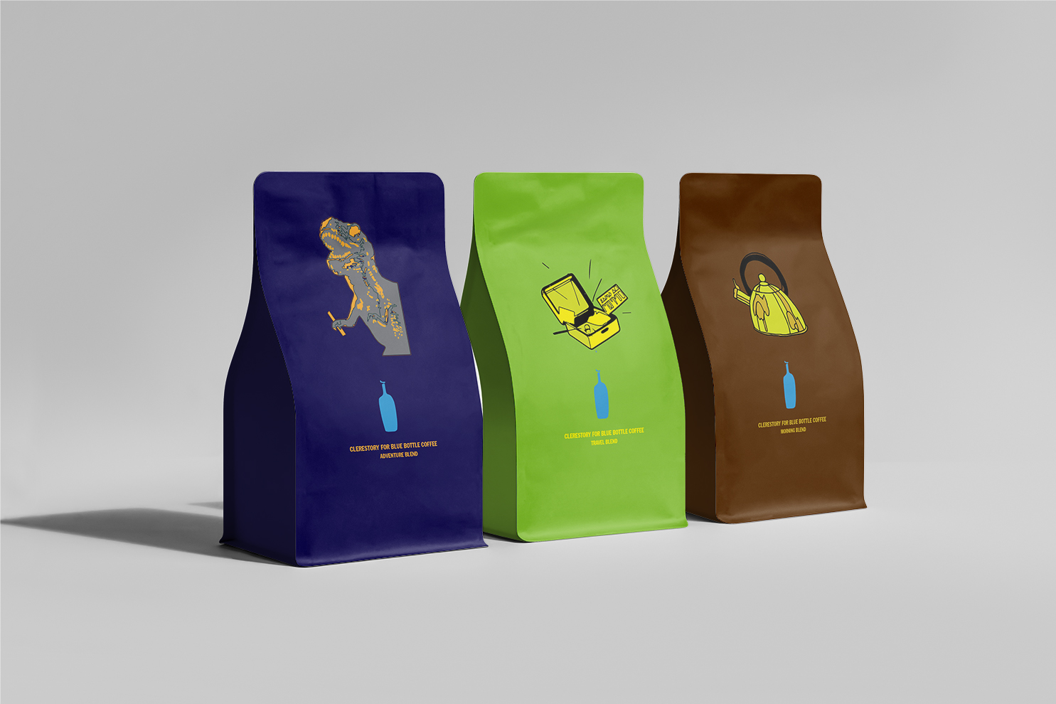 Three Clerestory coffee packaging concepts