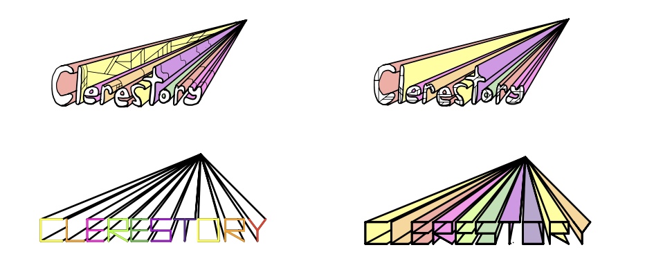 Four Clerestory logo variations using radiating geometric forms
